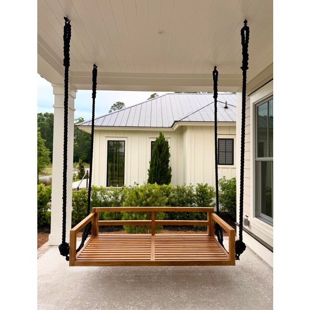 ModHaven Bimini Teak Swing Bed - Outdoor Porch Swing With Cushions For Sale - Image 4 of 13