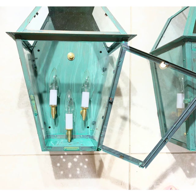 Turquoise Pair of Architectural Copper Lantern / Sconces Wall Hanging For Sale - Image 8 of 15