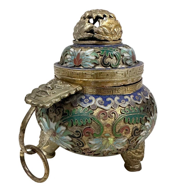 Metal Early 20th Century Antique Chinese Cloisonné Enamel Tripod Censer For Sale - Image 7 of 10