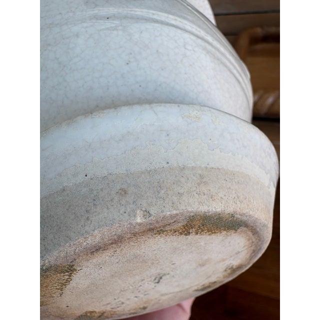 Vintage Crackle Glaze Ceramic Planter With Attached Saucer, French Country Style For Sale - Image 10 of 11