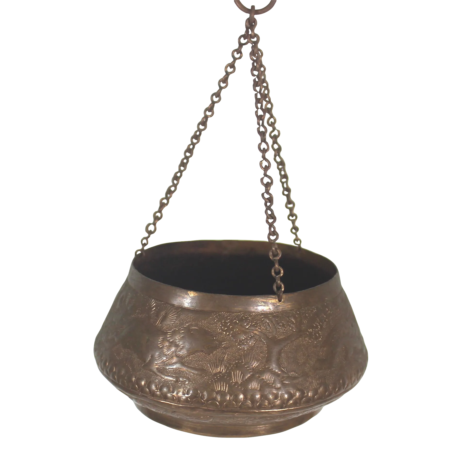 Early 20th Century Chased Copper Hanging Planter Bowl With Repouss |  Chairish