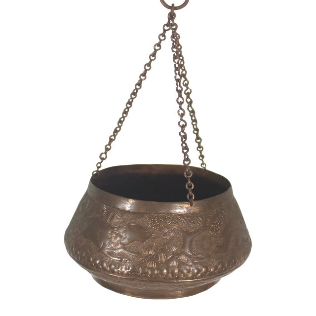 Early 20th Century Chased Copper Hanging Planter Bowl With Repoussé For Sale