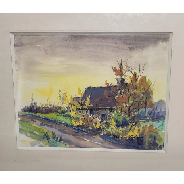 Painting "Une ferme en Puisaye", F. Rolland (1920-2004) Gouache signed and dated lower right. Dimensions Frame 32*37.5 cm...