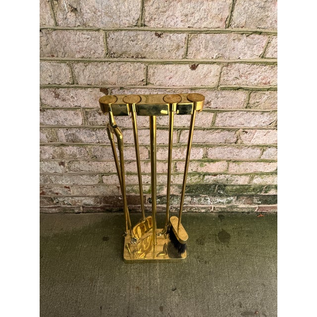 Modern Vintage Modernist Brass Fireplace Tools - 5 Pieces For Sale - Image 3 of 10