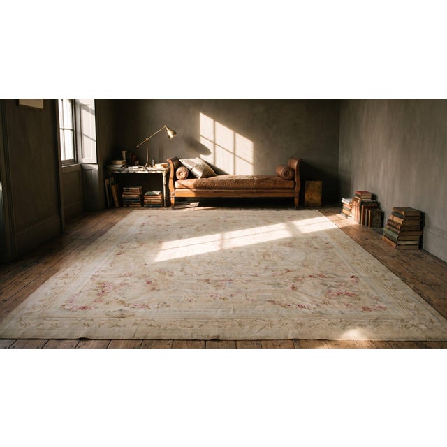 Beautiful and Decorative Soft Neutral Pastel With Delicate Flower Design Antique French Aubusson Rug For Sale - Image 10 of 10