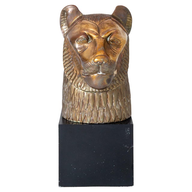 Mid-Century Modern Brass Lion Bust by Chapman Manufacturing, Mid-Century Modern, 1970s For Sale - Image 3 of 13