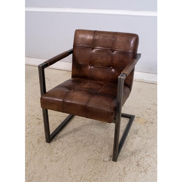 Set of 4 Mid Century Modern Leather & Steel Dining Chairs For Sale - Image 4 of 18