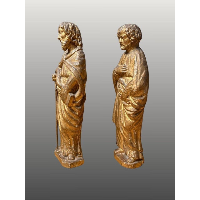Saint Peter and Saint Paul, gilded stucco wood sculpture, 17th century. Italian work from the late 17th century....