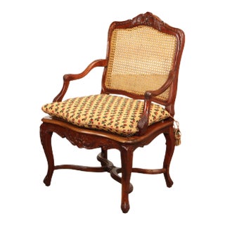 French Louis XV Style Carved Mahogany Frame Armchair Fauteuil For Sale