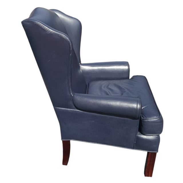 Elevate Your Living Space With This Exquisite Ethan Allen Genuine Leather Wingback Armchair For Sale In Raleigh - Image 6 of 7