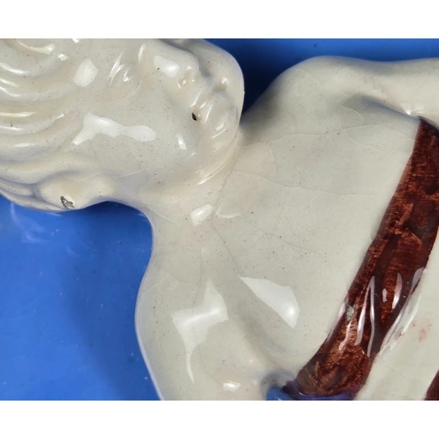 Blue 15" Della Robbia Style Infant Jesus Italian Majolica Wall Plaque For Sale - Image 8 of 17