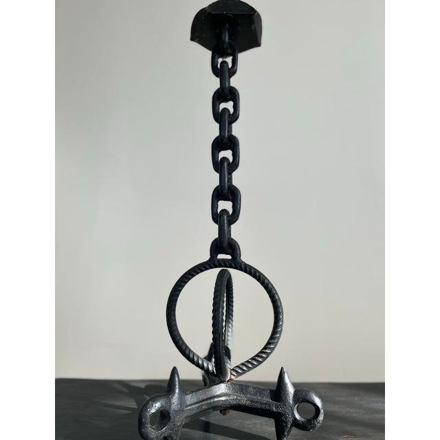 Brutalist Spanish Midcentury Wrought Iron Chain Candle Holder For Sale - Image 9 of 9