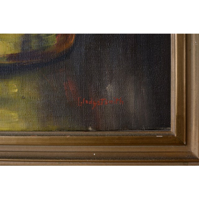 Gladys T Smith Still Life of Flowers and Buddha Head Oil Painting For Sale - Image 12 of 15