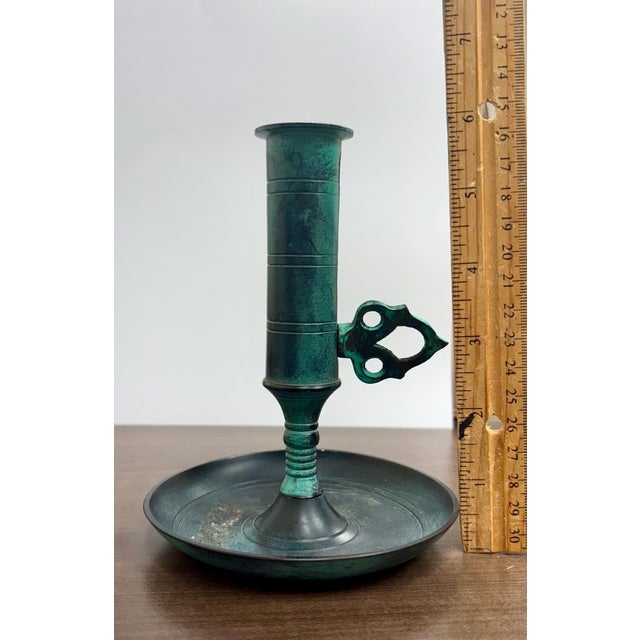 Vintage Oxidized Brass Candlestick With Candle Push Handle For Sale - Image 12 of 12