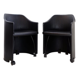 Artona Armchairs in Black Leather attributed to Afra and Tobia Scarpa for Maxalto, 1980s, Set of 2 For Sale