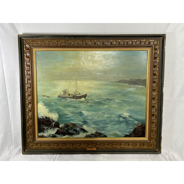 Artist Signed 1970’s American Seascape Oil Painting For Sale In Boston - Image 6 of 6