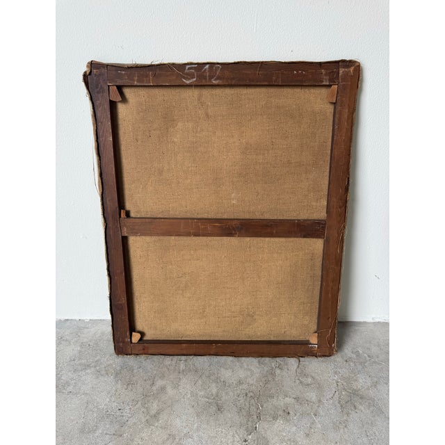 1947 Vintage European Courtyard Oil Painting on Canvas, Signed For Sale - Image 12 of 12