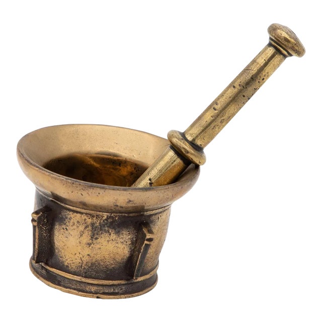 Antique Vintage Brass Mortar and Pestle For Sale