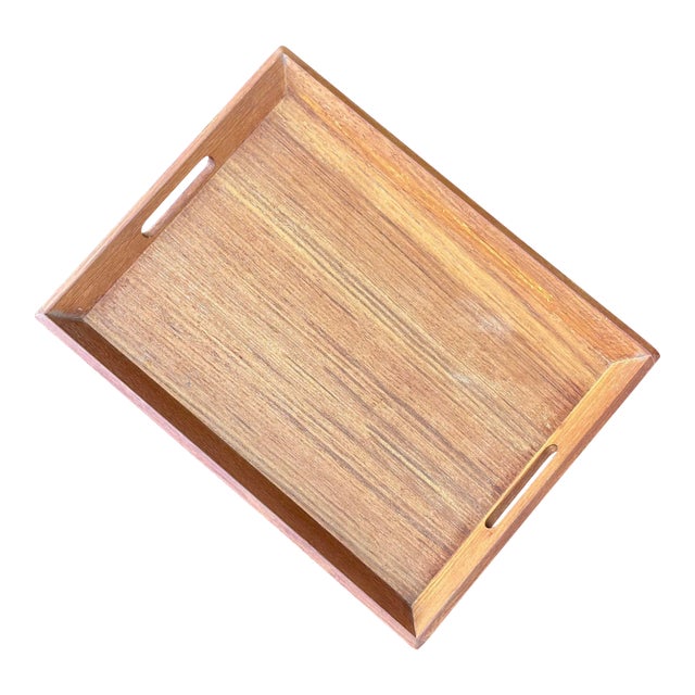 Danish Modern Kalmar Finger Jointed Teak Serving Tray With Handles For Sale