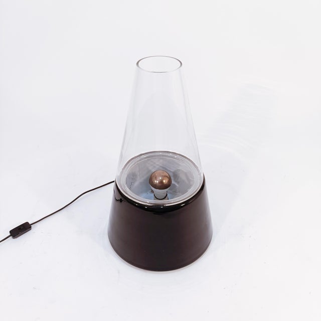 Sculptural large italian murano glass table or table lamp by res, milano, 1978. Body in the shape of a volcano or cone...