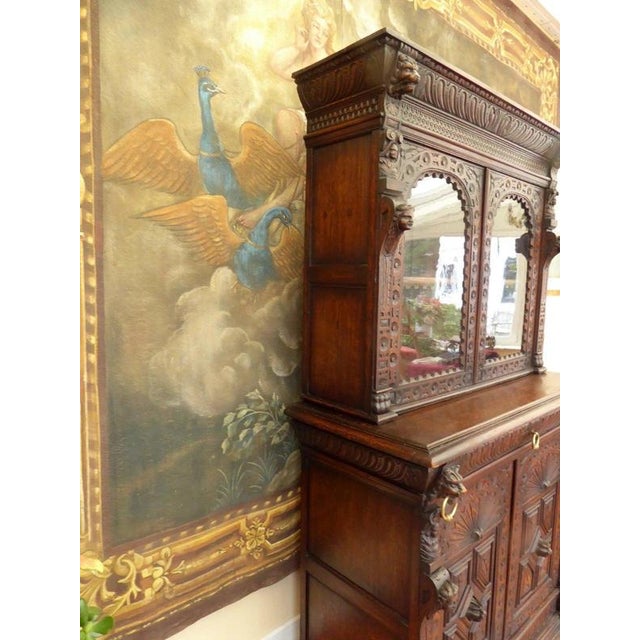 Antique Victorian Country Oak Bookcase with Carved Faces and Lions, 1860 For Sale - Image 14 of 18