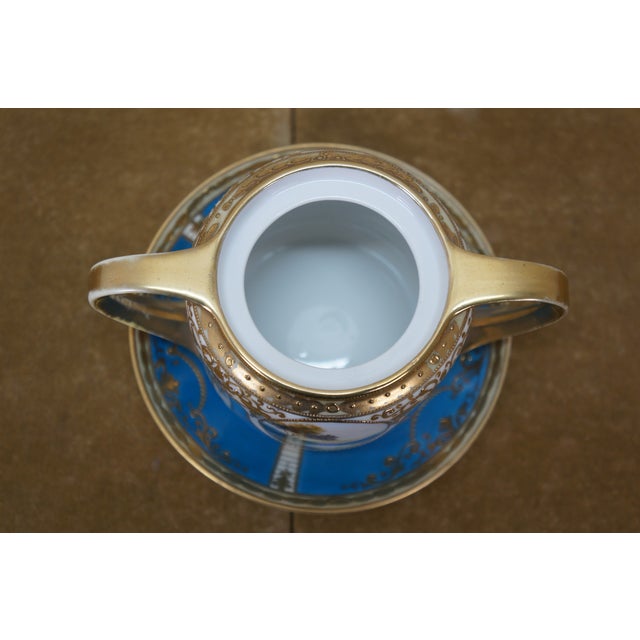 Antique Noritake Turquoise Blue & Gold Lidded Sugar Bowl W/ Spoon For Sale - Image 9 of 18