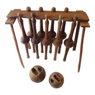 19th Century 9-Pin Bowling Game (Le Jeu De Quilles De 9) Southwest France- 12 Pieces For Sale