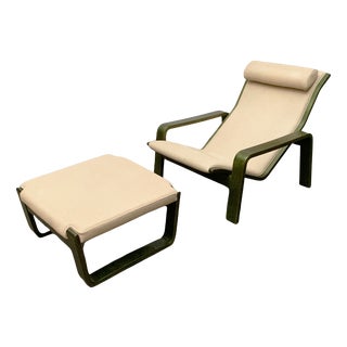Set of Mid-Century Finnish Pulkka Lounge Chair with Ottoman by Ilmari Lappalainen for Asko For Sale