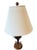 Charming pair of acorn-shaped table lamps featuring beautifully grained wood acorn bodies, surrounded by heavy wrought...
