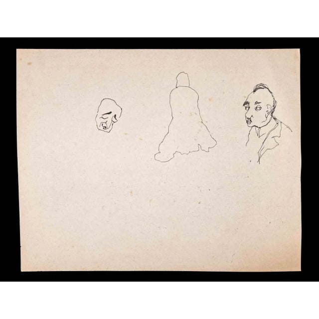 Figures is a China Ink Drawing realized by Mino Maccari (1924-1989) in 1965. Hand signed on the lower margin. Good...