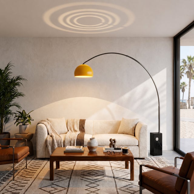 Constructed with a Black Nickel steel body and a Black Marble base, the Iconic Arc Lamp is a Mid-Century Modern...