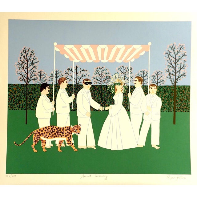 Mark Sabin "Secret Ceremony" Numbered Folk Art Style Figurative Print For Sale