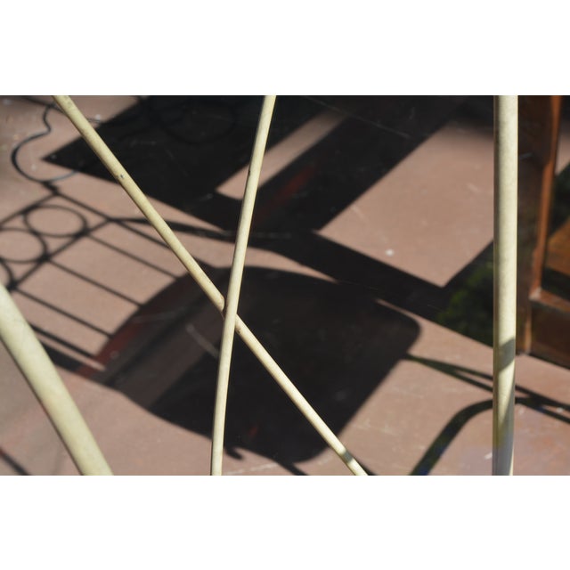Timmerman Pale Yellow Wrought Iron & Glass Top Round Patio Bistro Bar Set W/ 3 Swivel Stools For Sale - Image 10 of 17