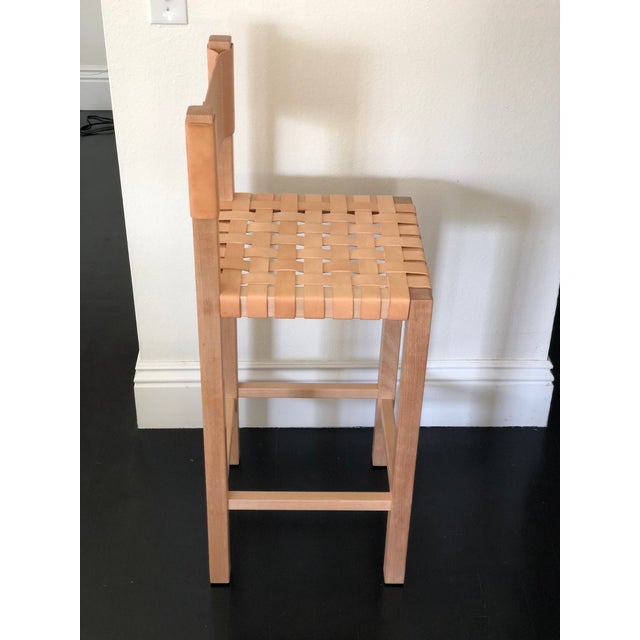 Scandinavian Modern Birch Leather Strap Counter Stool Chairish