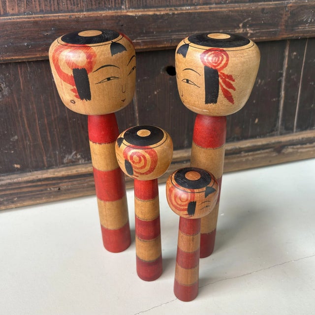 Beige Vintage Japanese Tsuchiyu Kokeshi Figurines, 1960s, Set of 4 For Sale - Image 8 of 9