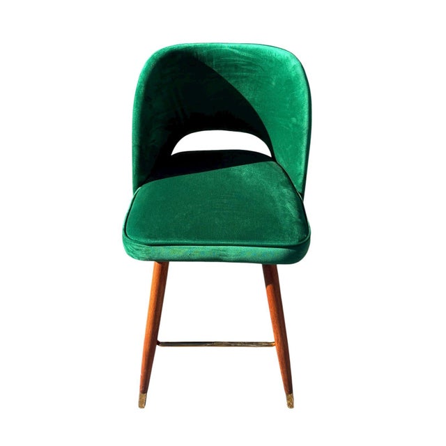 Modern Set of 4 Mid-Century Barstools | Green Velvet Brass Accent Bar Stools For Sale - Image 3 of 7