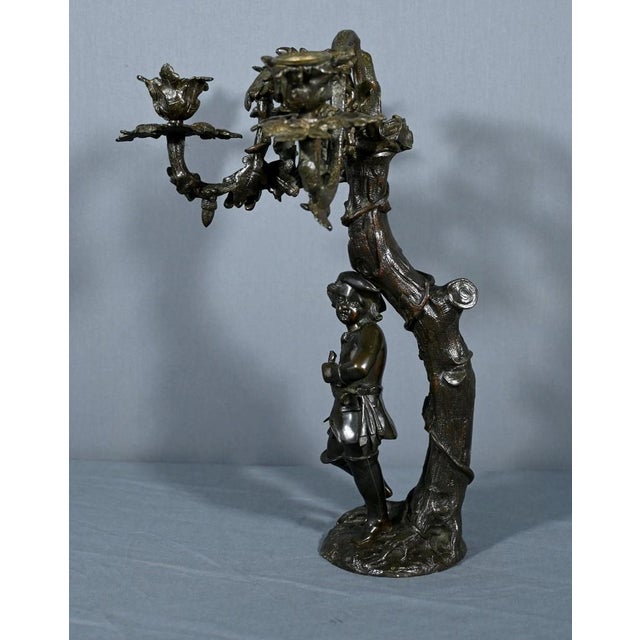 Black Three-Light Candelabra in Patinated Bronze For Sale - Image 8 of 18