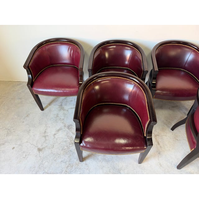 Vintage Hickory Leather Hollywood Regency Style Dining Chairs - Set of 6 For Sale - Image 4 of 17