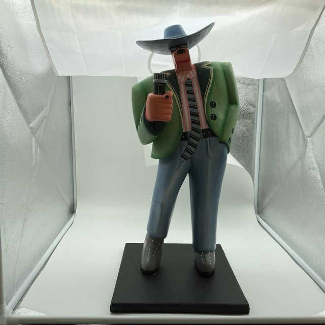 1990s Attributeed to Markus Pierson Coyote Sculpture 22” Painted Resin Cowboy Figurine Mint For Sale - Image 11 of 11