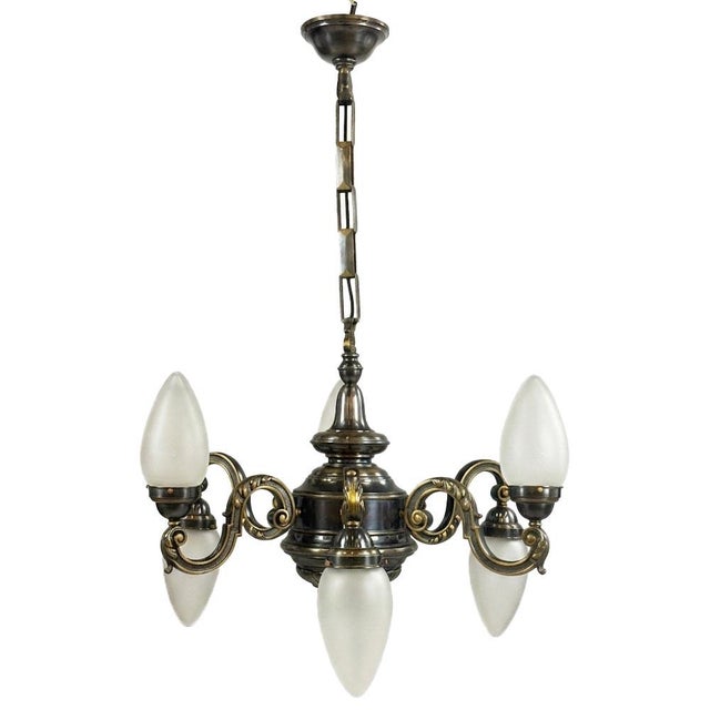 Antique Brass Chandelier with Adjustable Arms, Former Czechoslovakia, 1910s For Sale - Image 3 of 11