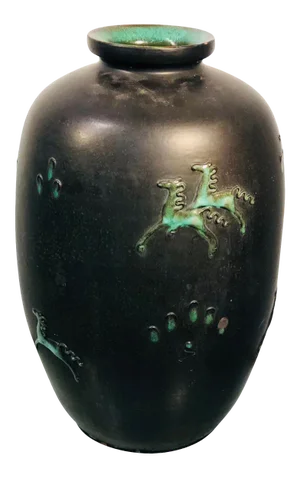 Mid 20th Century Italian Ceramic Vase With Horses