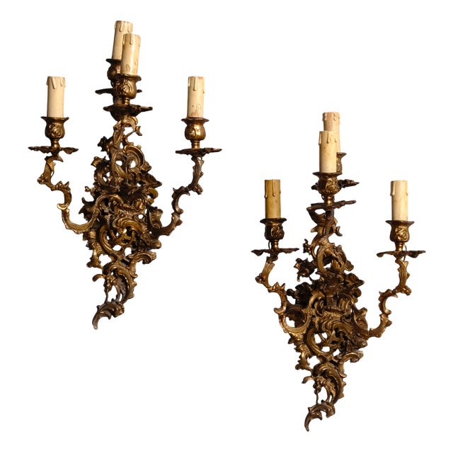 Vintage Bronze 4-Light Wall Sconces, Set of 2 For Sale