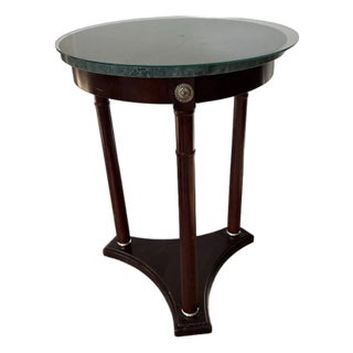 Mid 20th Century Bombay Co. Regency Style Marble Pedestal Table 25x19”with Glass For Sale