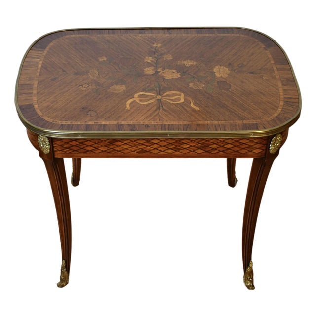 1900 French Louis Xv Walnut & Satinwood Inlay Small Coffee Table For Sale