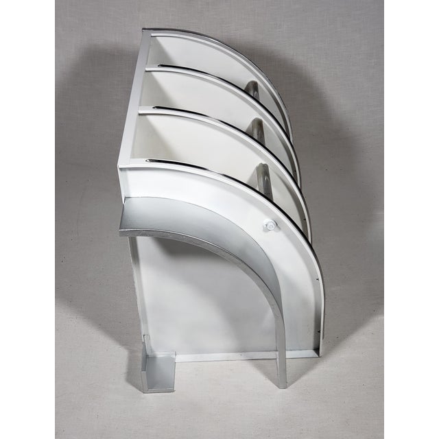 Vintage Original Art Deco "Youngstown Kitchens" All Metal Cabinet Shelving W Orig. Laminate Top & Polished Chrome For Sale - Image 11 of 11