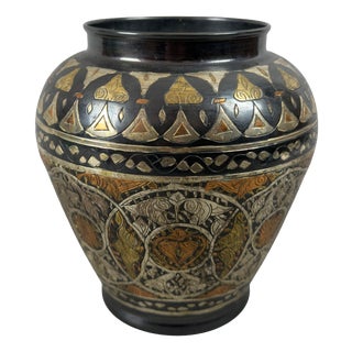 Oriental Vase with Engraved Brass and Gilded Silver For Sale