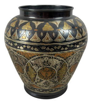 Oriental Vase with Engraved Brass and Gilded Silver