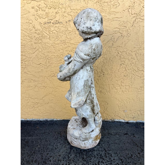 Vintage Concrete Garden Statue, Girl With Puppies in Basket. This is an estate find. I am not sure of the age or origin....
