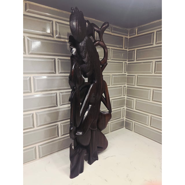 Vintage 1950s Balinese Modernist Macassar Ebony Dewi Sri Goddess With Birds – Museum-Grade Masterwork For Sale In Phoenix - Image 6 of 12
