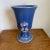 Mediterranean style terra cotta glazed urn. Beautiful cornflower blue distressed glaze. Use for a centerpiece with flowers...